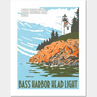 WPA Poster of Bass Harbor Head Light in Mount Desert Island, Acadia National Park, Maine Posters and Art